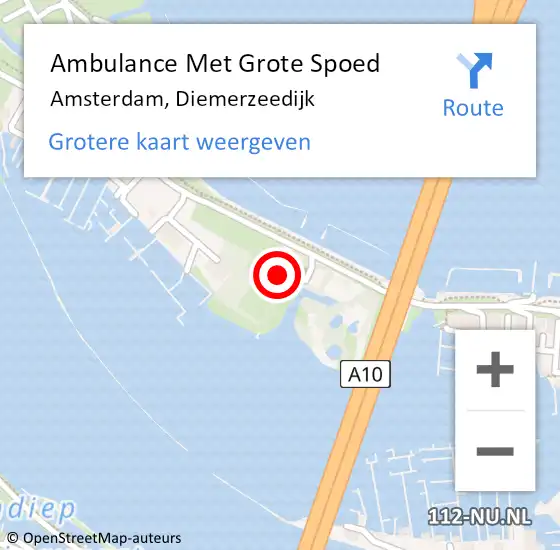 Locatie op kaart van de 112 melding: Ambulance Met Grote Spoed Naar Amsterdam, Diemerzeedijk op 9 augustus 2024 22:47