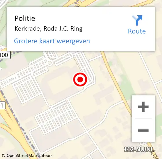 Locatie op kaart van de 112 melding: Politie Kerkrade, Roda J.C. Ring op 9 augustus 2024 22:58