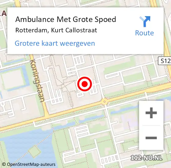 Locatie op kaart van de 112 melding: Ambulance Met Grote Spoed Naar Rotterdam, Kurt Callostraat op 9 augustus 2024 23:30