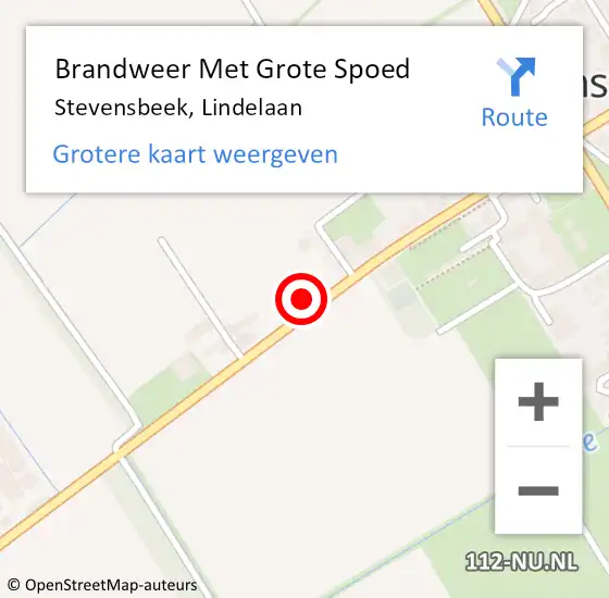 Locatie op kaart van de 112 melding: Brandweer Met Grote Spoed Naar Stevensbeek, Lindelaan op 9 augustus 2024 23:34