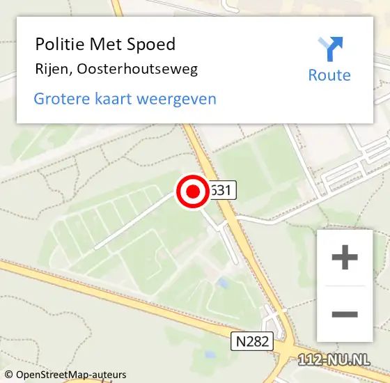 Locatie op kaart van de 112 melding: Politie Met Spoed Naar Rijen, Oosterhoutseweg op 9 augustus 2024 23:35