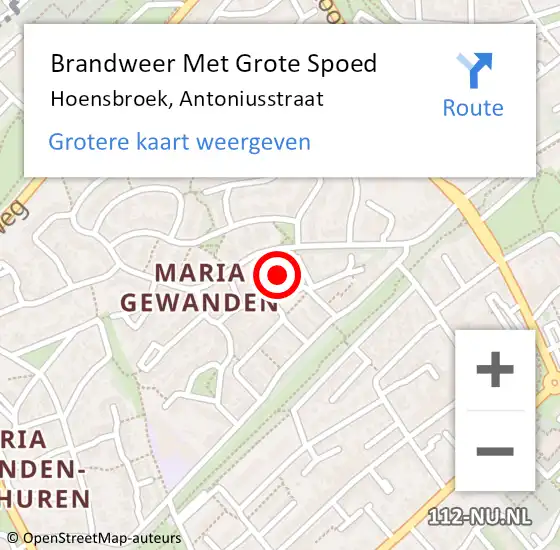 Locatie op kaart van de 112 melding: Brandweer Met Grote Spoed Naar Hoensbroek, Antoniusstraat op 9 augustus 2024 23:37