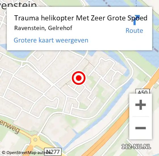 Locatie op kaart van de 112 melding: Trauma helikopter Met Zeer Grote Spoed Naar Ravenstein, Gelrehof op 9 augustus 2024 23:37