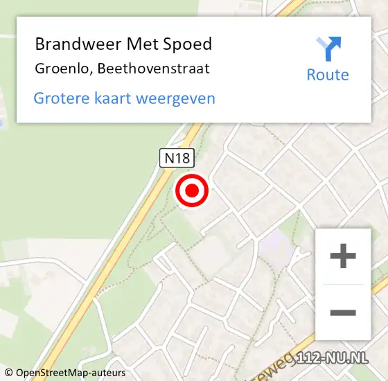 Locatie op kaart van de 112 melding: Brandweer Met Spoed Naar Groenlo, Beethovenstraat op 9 augustus 2024 23:48