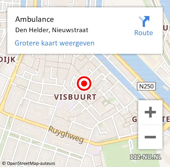 Locatie op kaart van de 112 melding: Ambulance Den Helder, Nieuwstraat op 10 augustus 2024 00:12