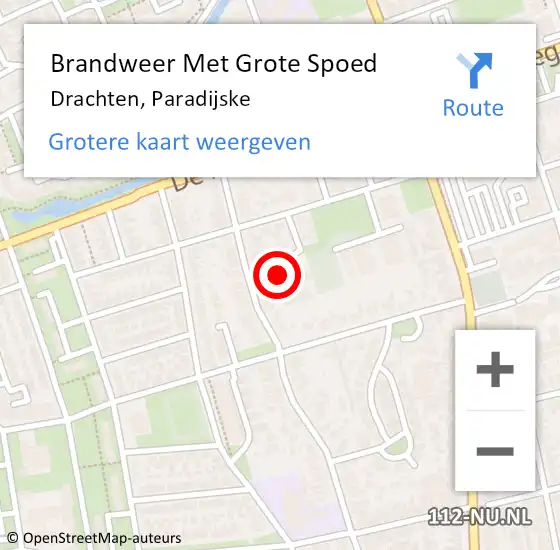 Locatie op kaart van de 112 melding: Brandweer Met Grote Spoed Naar Drachten, Paradijske op 10 augustus 2024 00:23