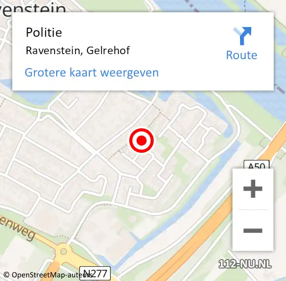 Locatie op kaart van de 112 melding: Politie Ravenstein, Gelrehof op 10 augustus 2024 00:46