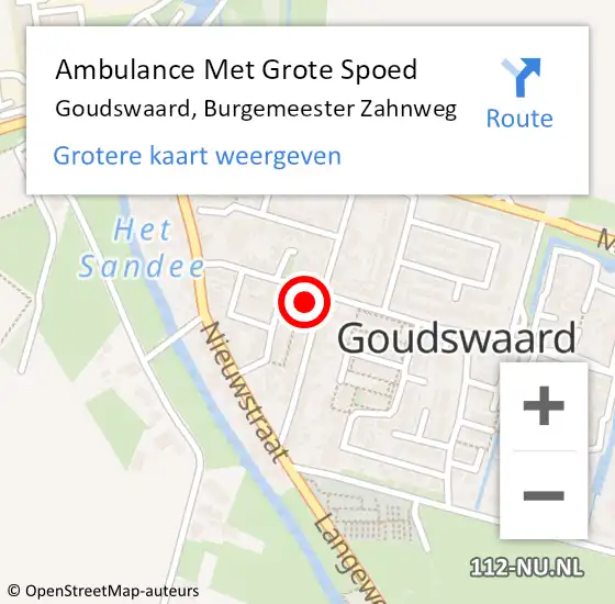 Locatie op kaart van de 112 melding: Ambulance Met Grote Spoed Naar Goudswaard, Burgemeester Zahnweg op 10 augustus 2024 00:47