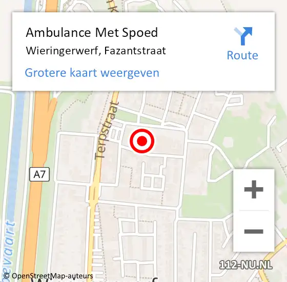 Locatie op kaart van de 112 melding: Ambulance Met Spoed Naar Wieringerwerf, Fazantstraat op 10 augustus 2024 01:16