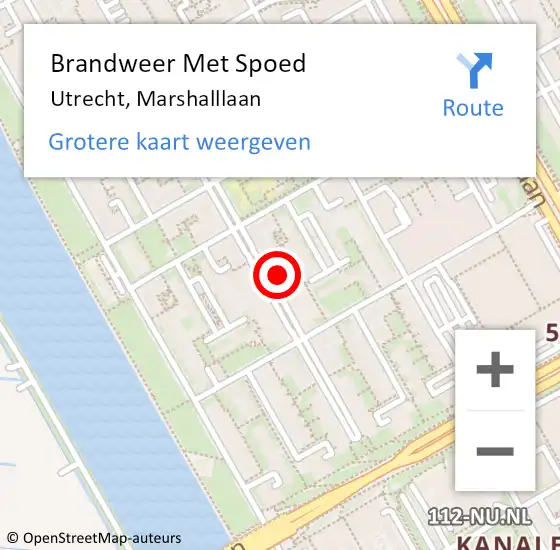 Locatie op kaart van de 112 melding: Brandweer Met Spoed Naar Utrecht, Marshalllaan op 10 augustus 2024 01:19