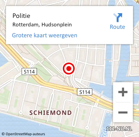 Locatie op kaart van de 112 melding: Politie Rotterdam, Hudsonplein op 10 augustus 2024 01:29