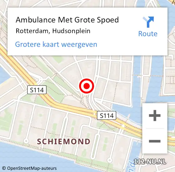 Locatie op kaart van de 112 melding: Ambulance Met Grote Spoed Naar Rotterdam, Hudsonplein op 10 augustus 2024 01:30