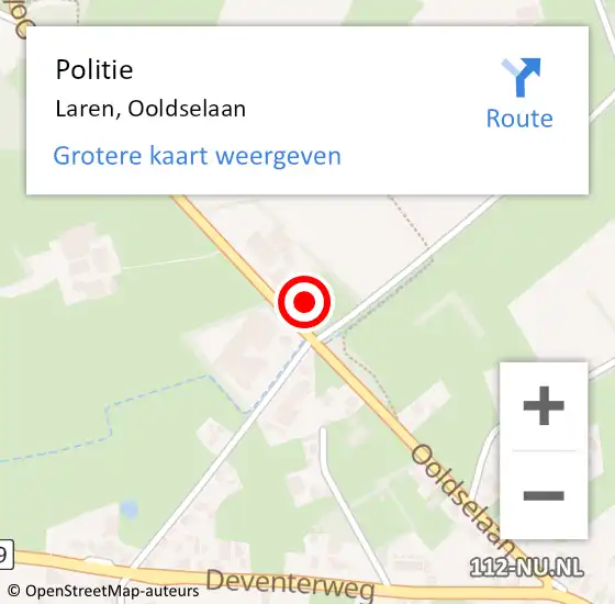 Locatie op kaart van de 112 melding: Politie Laren, Ooldselaan op 10 augustus 2024 02:11