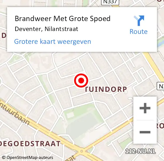 Locatie op kaart van de 112 melding: Brandweer Met Grote Spoed Naar Deventer, Nilantstraat op 10 augustus 2024 02:13