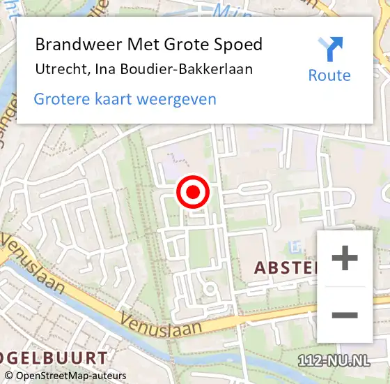 Locatie op kaart van de 112 melding: Brandweer Met Grote Spoed Naar Utrecht, Ina Boudier-Bakkerlaan op 10 augustus 2024 02:18