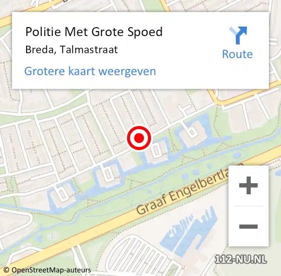 Locatie op kaart van de 112 melding: Politie Met Grote Spoed Naar Breda, Talmastraat op 10 augustus 2024 02:38