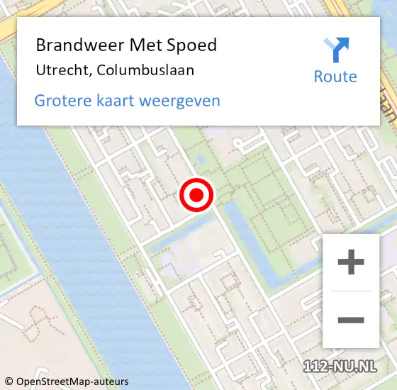 Locatie op kaart van de 112 melding: Brandweer Met Spoed Naar Utrecht, Columbuslaan op 10 augustus 2024 02:51