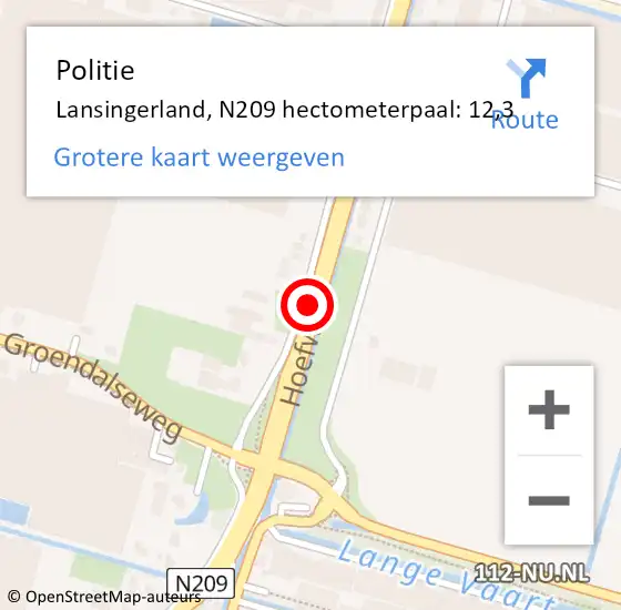 Locatie op kaart van de 112 melding: Politie Lansingerland, N209 hectometerpaal: 12,3 op 10 augustus 2024 02:52