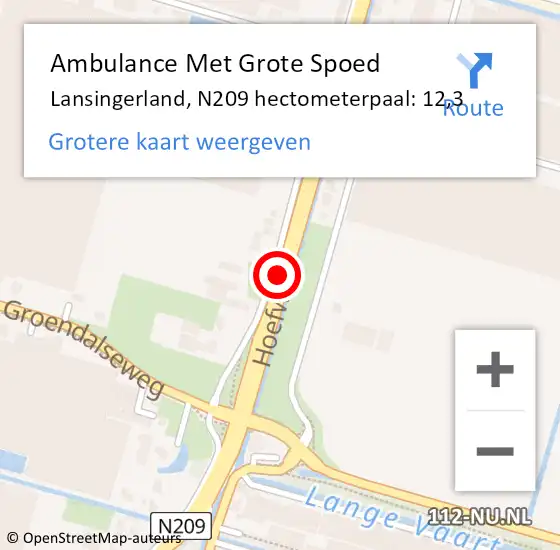 Locatie op kaart van de 112 melding: Ambulance Met Grote Spoed Naar Lansingerland, N209 hectometerpaal: 12,3 op 10 augustus 2024 02:52