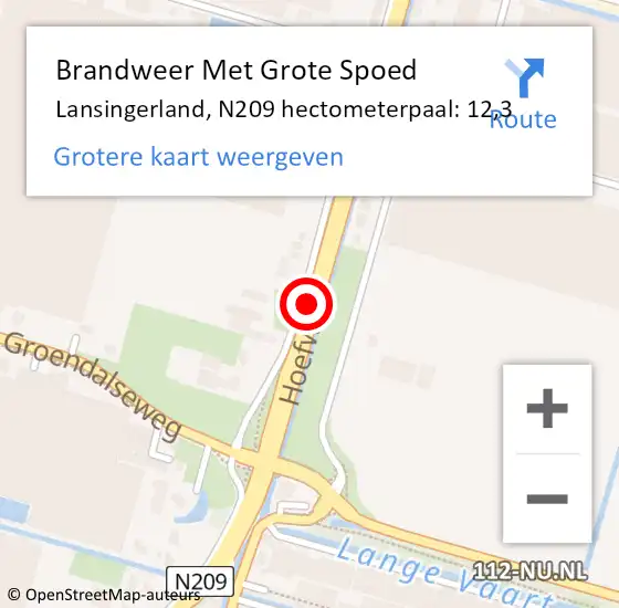 Locatie op kaart van de 112 melding: Brandweer Met Grote Spoed Naar Lansingerland, N209 hectometerpaal: 12,3 op 10 augustus 2024 02:52