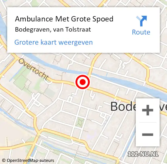 Locatie op kaart van de 112 melding: Ambulance Met Grote Spoed Naar Bodegraven, van Tolstraat op 10 augustus 2024 03:16