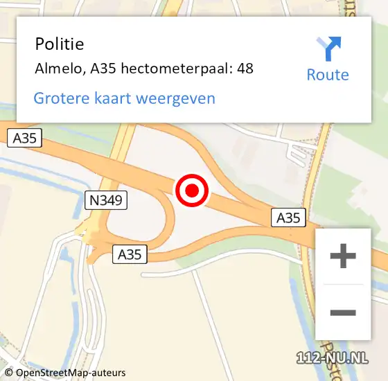 Locatie op kaart van de 112 melding: Politie Almelo, A35 hectometerpaal: 48 op 10 augustus 2024 03:19