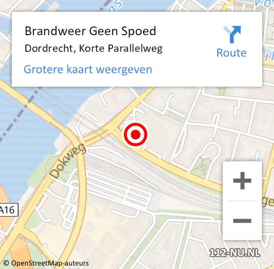 Locatie op kaart van de 112 melding: Brandweer Geen Spoed Naar Dordrecht, Korte Parallelweg op 10 augustus 2024 03:59