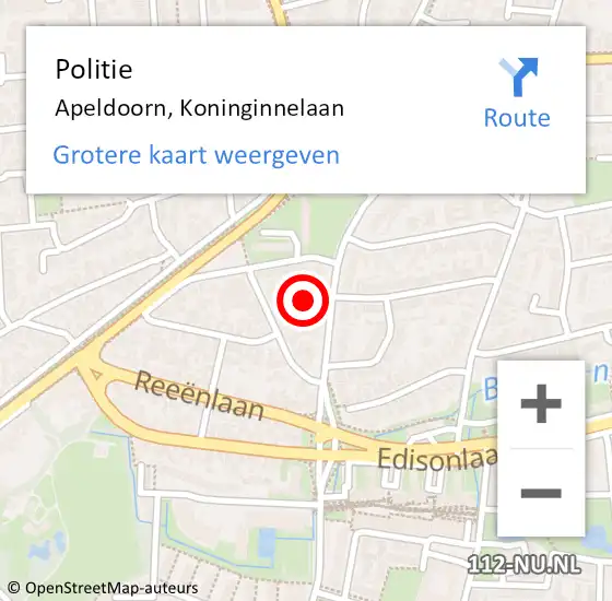 Locatie op kaart van de 112 melding: Politie Apeldoorn, Koninginnelaan op 10 augustus 2024 04:11