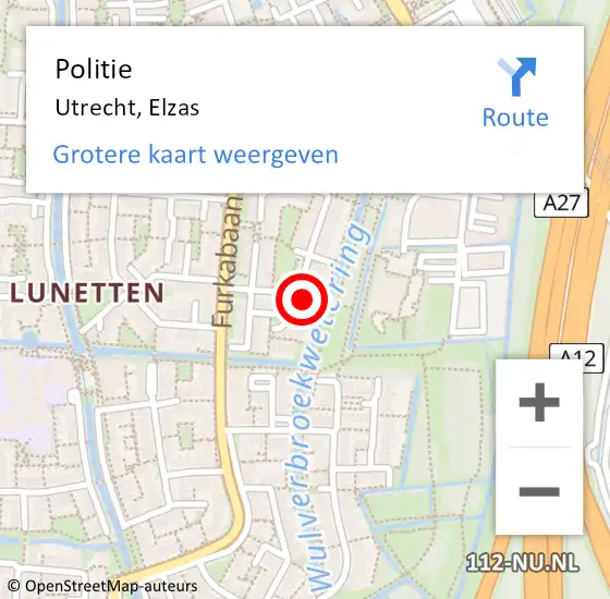 Locatie op kaart van de 112 melding: Politie Utrecht, Elzas op 10 augustus 2024 04:18