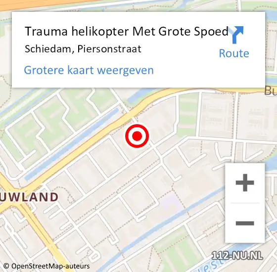 Locatie op kaart van de 112 melding: Trauma helikopter Met Grote Spoed Naar Schiedam, Piersonstraat op 10 augustus 2024 05:47