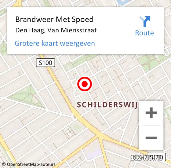 Locatie op kaart van de 112 melding: Brandweer Met Spoed Naar Den Haag, Van Mierisstraat op 10 augustus 2024 06:48