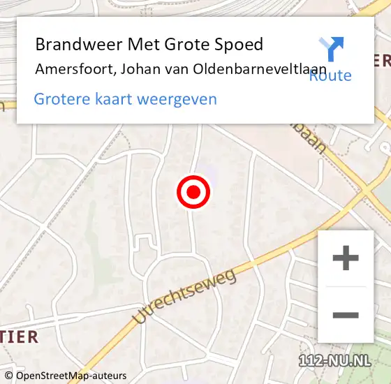 Locatie op kaart van de 112 melding: Brandweer Met Grote Spoed Naar Amersfoort, Johan van Oldenbarneveltlaan op 10 augustus 2024 06:56