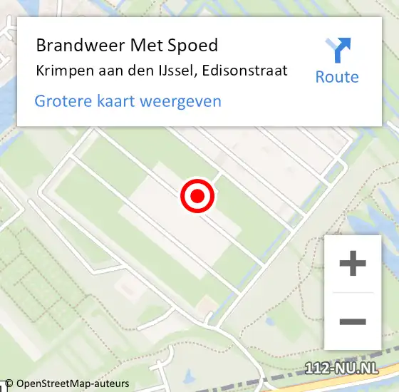 Locatie op kaart van de 112 melding: Brandweer Met Spoed Naar Krimpen aan den IJssel, Edisonstraat op 10 augustus 2024 07:09