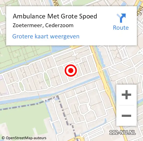 Locatie op kaart van de 112 melding: Ambulance Met Grote Spoed Naar Zoetermeer, Cederzoom op 10 augustus 2024 07:33