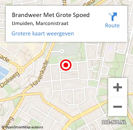 Locatie op kaart van de 112 melding: Brandweer Met Grote Spoed Naar IJmuiden, Marconistraat op 10 augustus 2024 08:16