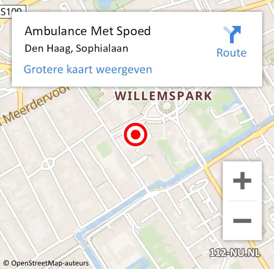 Locatie op kaart van de 112 melding: Ambulance Met Spoed Naar Den Haag, Sophialaan op 10 augustus 2024 08:27