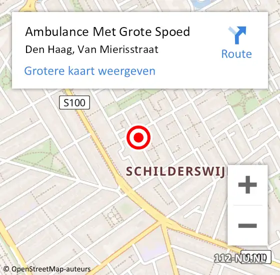 Locatie op kaart van de 112 melding: Ambulance Met Grote Spoed Naar Den Haag, Van Mierisstraat op 10 augustus 2024 09:04