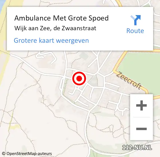 Locatie op kaart van de 112 melding: Ambulance Met Grote Spoed Naar Wijk aan Zee, de Zwaanstraat op 10 augustus 2024 09:11