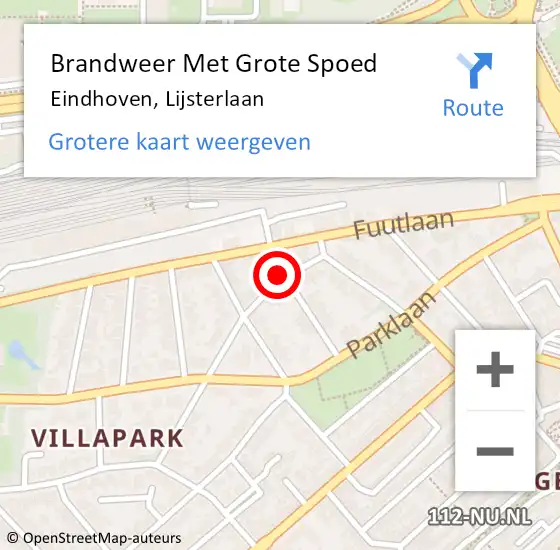 Locatie op kaart van de 112 melding: Brandweer Met Grote Spoed Naar Eindhoven, Lijsterlaan op 10 augustus 2024 09:13