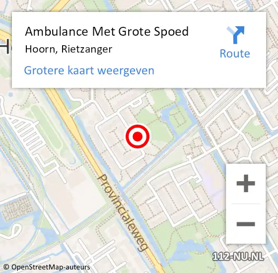 Locatie op kaart van de 112 melding: Ambulance Met Grote Spoed Naar Hoorn, Rietzanger op 10 augustus 2024 09:15