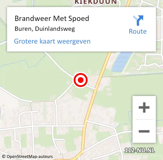 Locatie op kaart van de 112 melding: Brandweer Met Spoed Naar Buren, Duinlandsweg op 10 augustus 2024 09:19