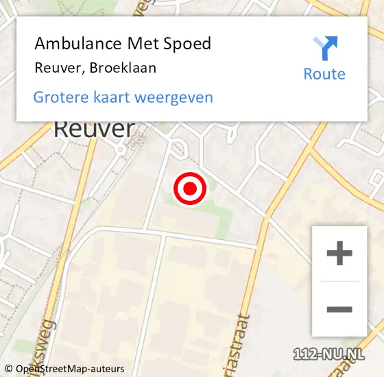 Locatie op kaart van de 112 melding: Ambulance Met Spoed Naar Reuver, Broeklaan op 10 augustus 2024 09:37