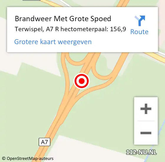 Locatie op kaart van de 112 melding: Brandweer Met Grote Spoed Naar Terwispel, A7 R hectometerpaal: 156,9 op 17 oktober 2013 18:10