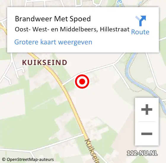 Locatie op kaart van de 112 melding: Brandweer Met Spoed Naar Middelbeers, Hillestraat op 10 augustus 2024 09:49