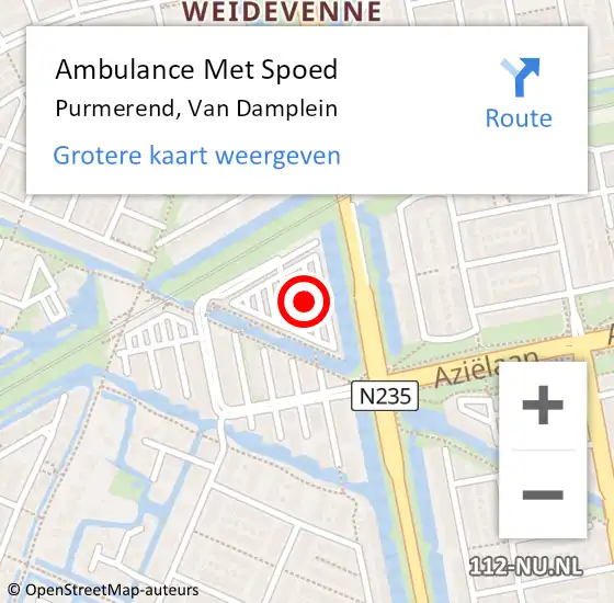 Locatie op kaart van de 112 melding: Ambulance Met Spoed Naar Purmerend, Van Damplein op 10 augustus 2024 09:52