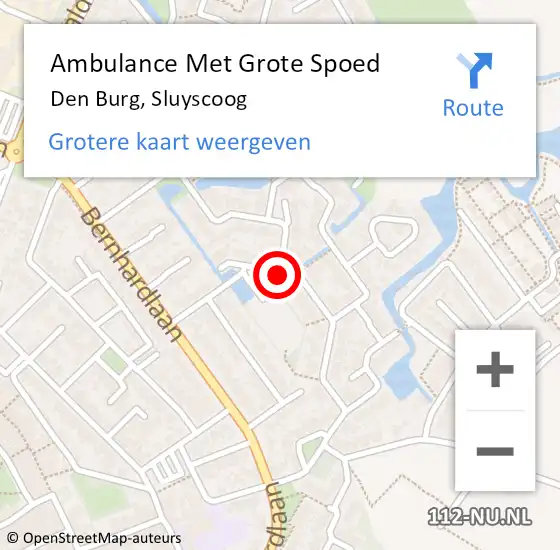 Locatie op kaart van de 112 melding: Ambulance Met Grote Spoed Naar Den Burg, Sluyscoog op 10 augustus 2024 09:59