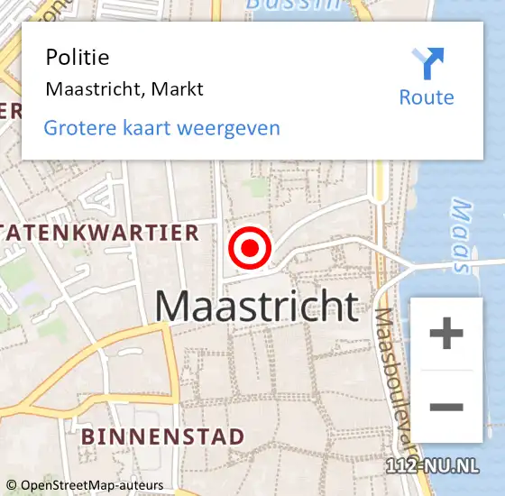 Locatie op kaart van de 112 melding: Politie Maastricht, Markt op 10 augustus 2024 10:02