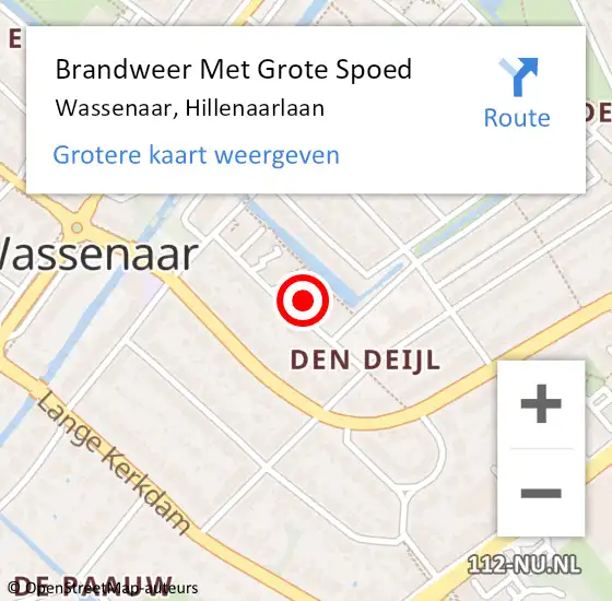 Locatie op kaart van de 112 melding: Brandweer Met Grote Spoed Naar Wassenaar, Hillenaarlaan op 10 augustus 2024 10:27