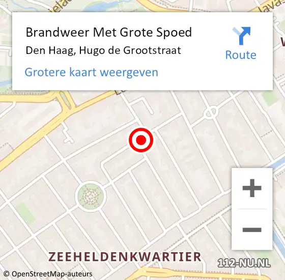 Locatie op kaart van de 112 melding: Brandweer Met Grote Spoed Naar Den Haag, Hugo de Grootstraat op 10 augustus 2024 10:28