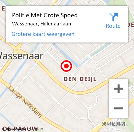 Locatie op kaart van de 112 melding: Politie Met Grote Spoed Naar Wassenaar, Hillenaarlaan op 10 augustus 2024 10:28